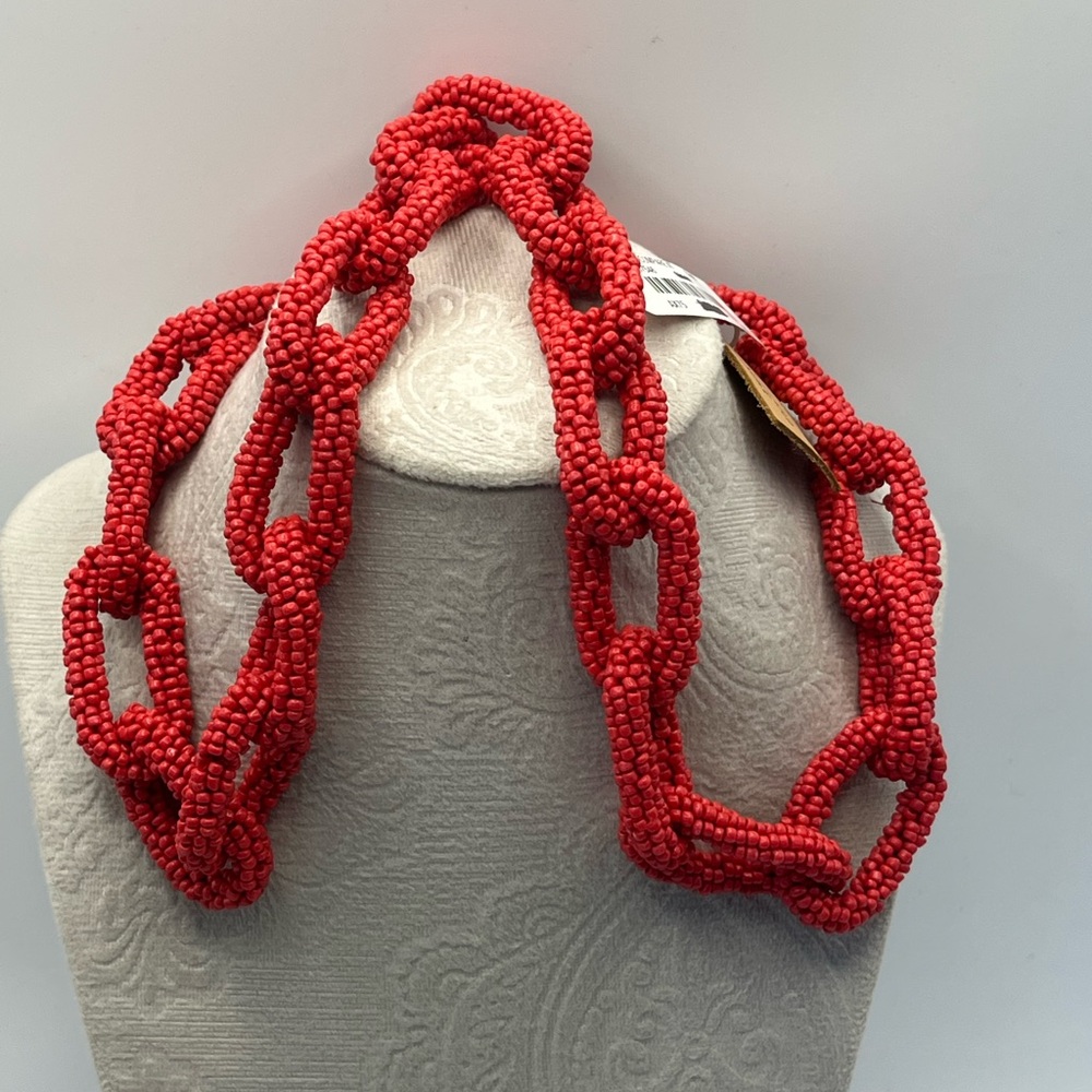 Pink Linen Red Beaded Rope Hand-beaded Necklace - Picture 4 of 10